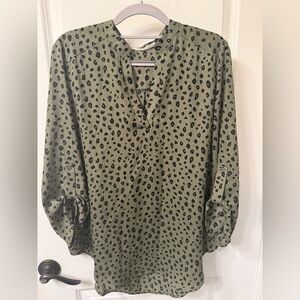 Lush Olive and Black Patterned Blouse - Size Large
